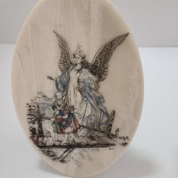 Vinta Authentic Handcraft from TN Angle Watching over Children Etching Soapstone
